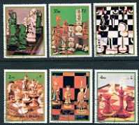 Chess Sets Cancelled Set of 6 Stamps Fujeira, 1973
